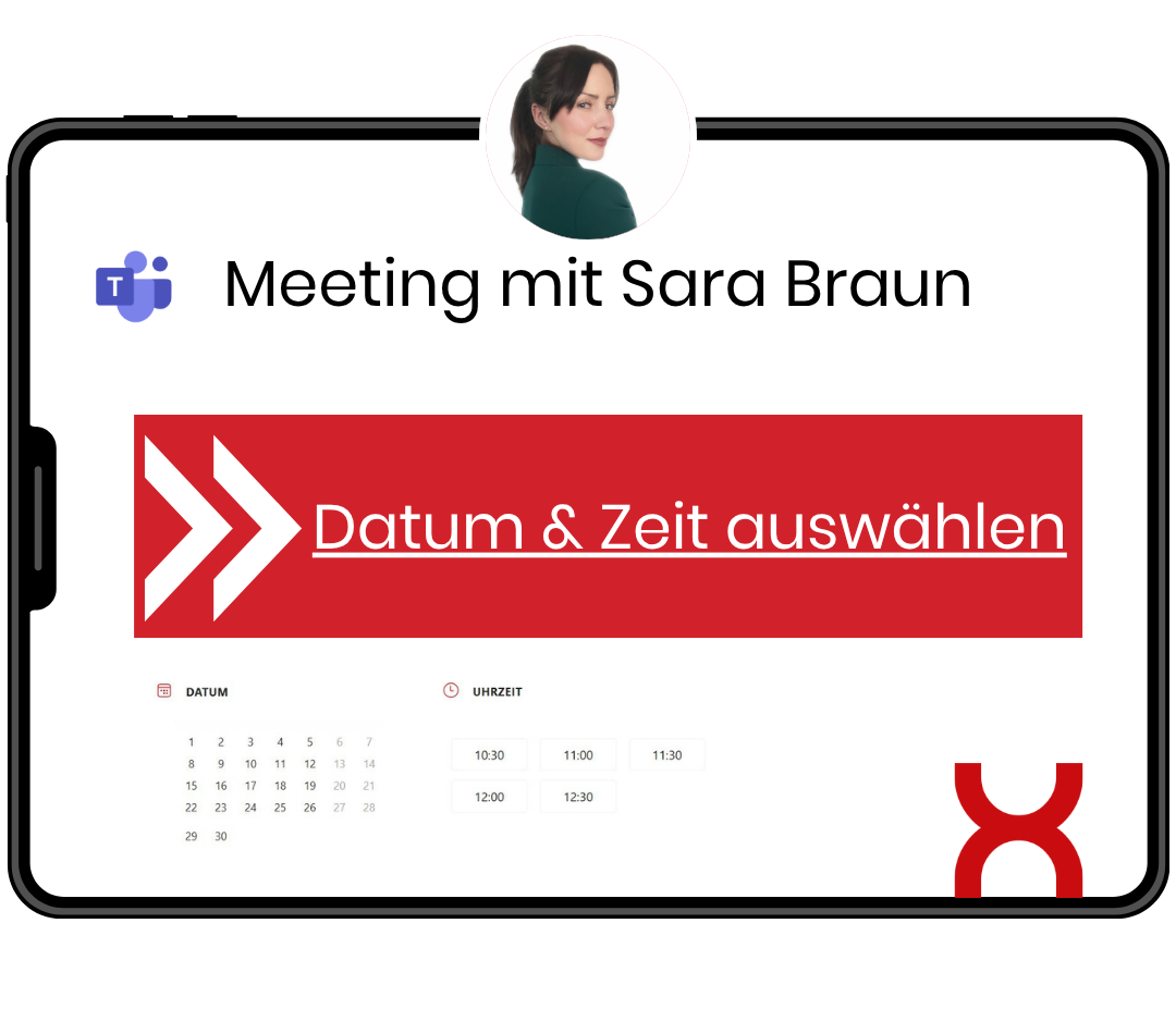 Datum und Zeit auswählen für ein Meeting mit Sara Braun von Axalon